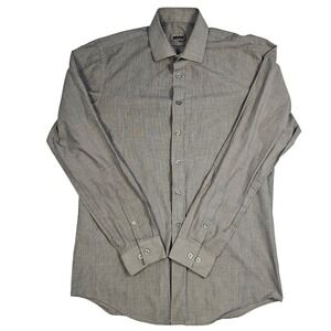 Unlisted Kenneth Cole Mens Slim Fit Dress Shirt Grey White MicroStripe M 15-15.5